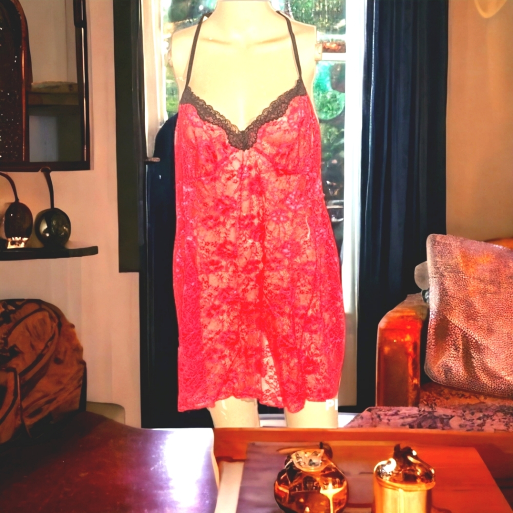 Ladies red lace nighty